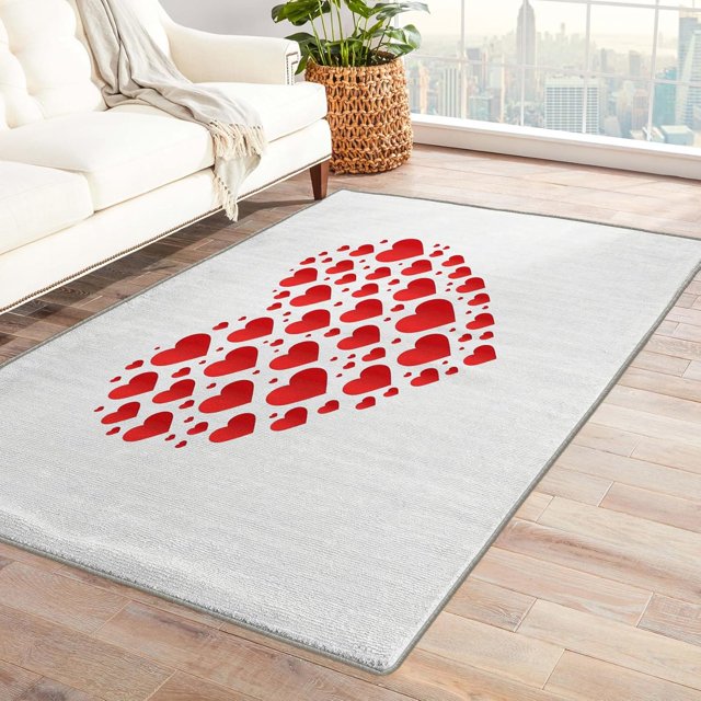 Heart Area Rugs for Bedroom Living Room - 3x5 ft - Couple Carpet for Home Decor - Heart Patterned Decorative Indoor Small Rug - Washable & Soft & Non Slip & Low Pile (ZF&7522)