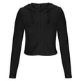 thumbnail image 2 of UTSJKR Women's Cropped Zip Up Hoodie Lightweight Long Sleeve Rib Knit Slim Crop Jacket Fall Spring Trendy 2026 Black S, 2 of 8