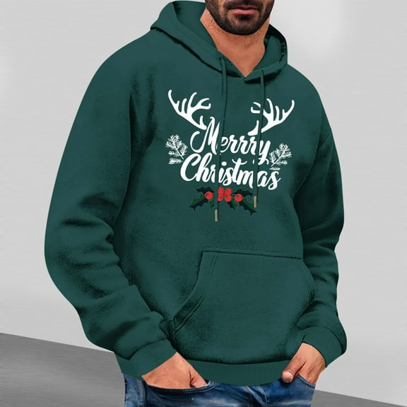 EchfiProm Mens Hoodies with Pockets Graphic Merry Christmas Green Xmas Pullover Hooded Sweatshirt for Men Winter L