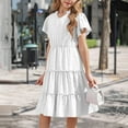thumbnail image 5 of Miluxas Girls Dresses Summer Ruffle Sleeve Solid Color V Neck Twirl Birthday Party Midi Dress White 14 Years(170), 5 of 9