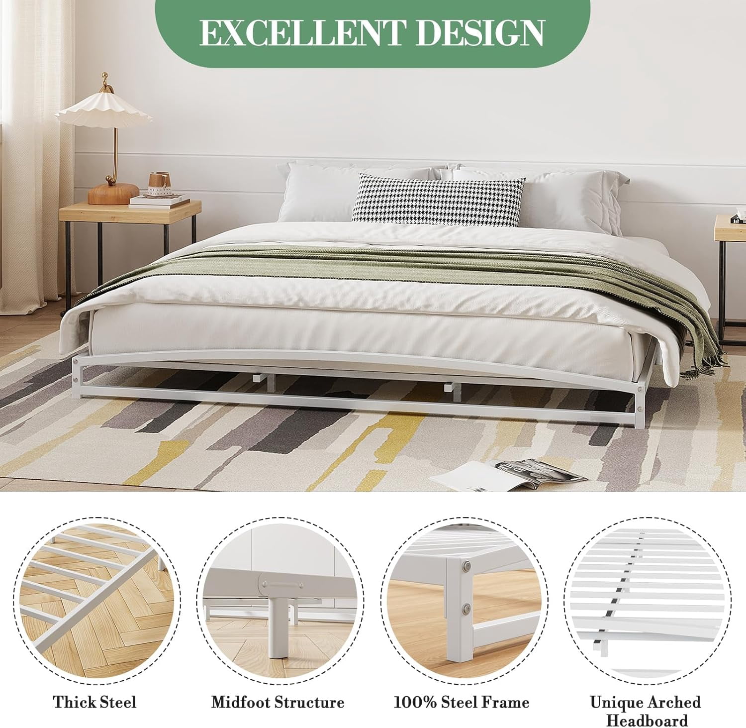 Rugerasy Low Profile King Bed Frame,Heavy Duty Metal King Size Platform Bed Frame,Mattress Foundation with Steel Slat Support,No Box Spring Needed,Easy Assembly,6 Inch,White KING