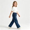 thumbnail image 3 of Girls Plaid Pants with Pockets Casual Baggy Elastic Waist Drawstring Fall Fashion Kids Wide Leg Pants Blue 5T, 3 of 5