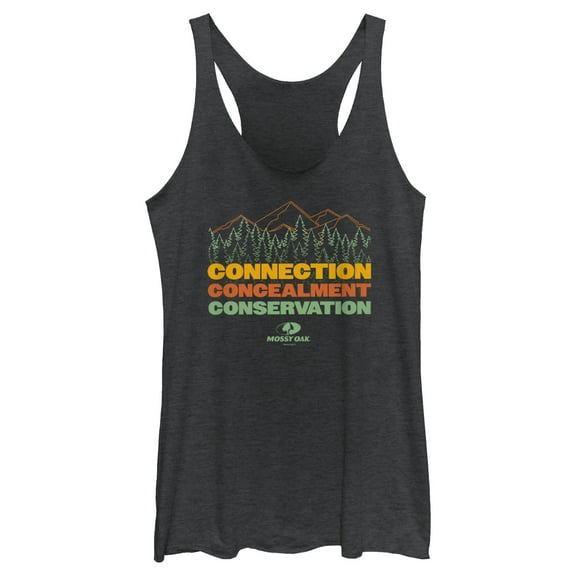 Women's Mossy Oak Connection Concealment Conservation  Racerback Tank Top Black Heather X Small