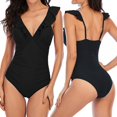 thumbnail image 4 of Women One Piece Swimsuit Ruffle Wrap Textured Beach Swimwear Bathing Suits, 4 of 5