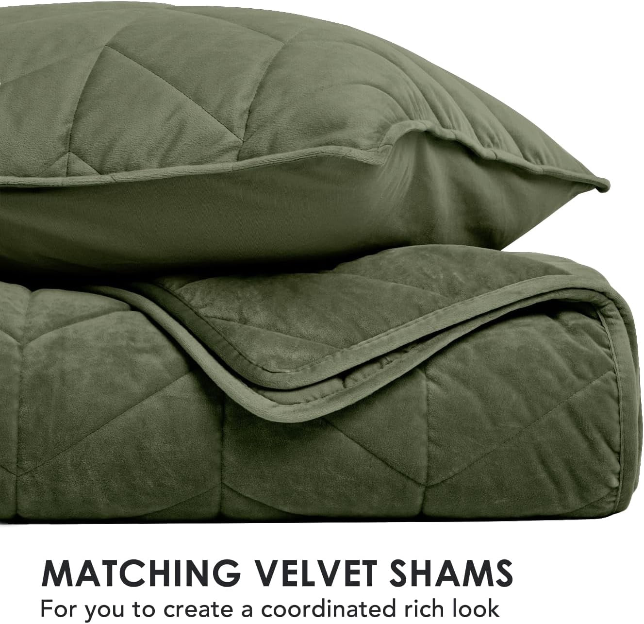 EVERGRACE 3 Pieces Luxurious Queen Velvet Quilts, Ultra Soft Lightweight Velvet Comforter Set, Matelasse Oversized Bedspread Coverlet for All Season with 2 Shams, Olive Green, 92''x96''
