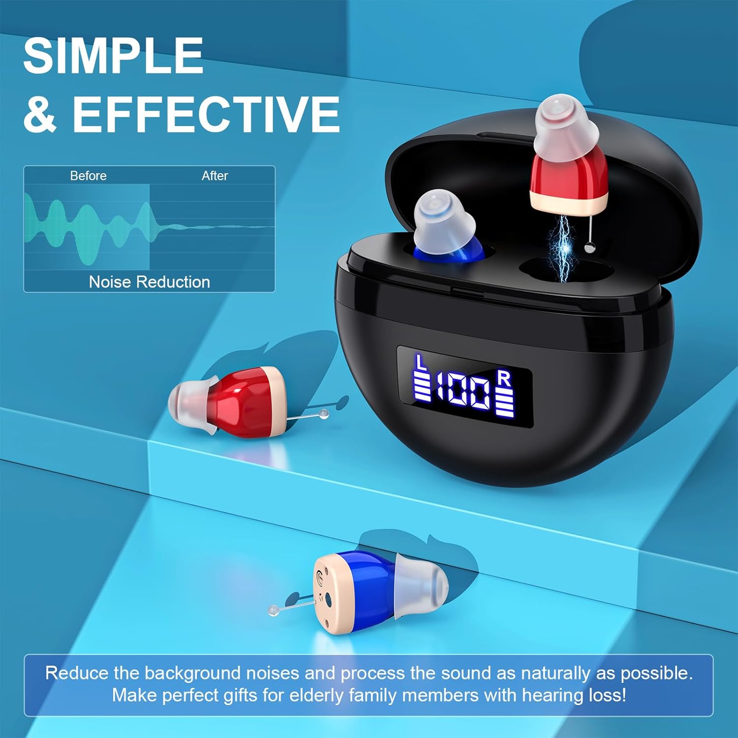 SUWU Hearing Aids, Digital Rechargeable Hearing Aids for Seniors with Noise Cancelling, Hearing Assist Device for Hearing Loss, Mini CIC In Ear Hearing Amplifiers with Display Charging Case
