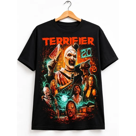 Terrifier Art the Clown Meat Cleaver Adult T-shirt, Horror Movie Shirt
