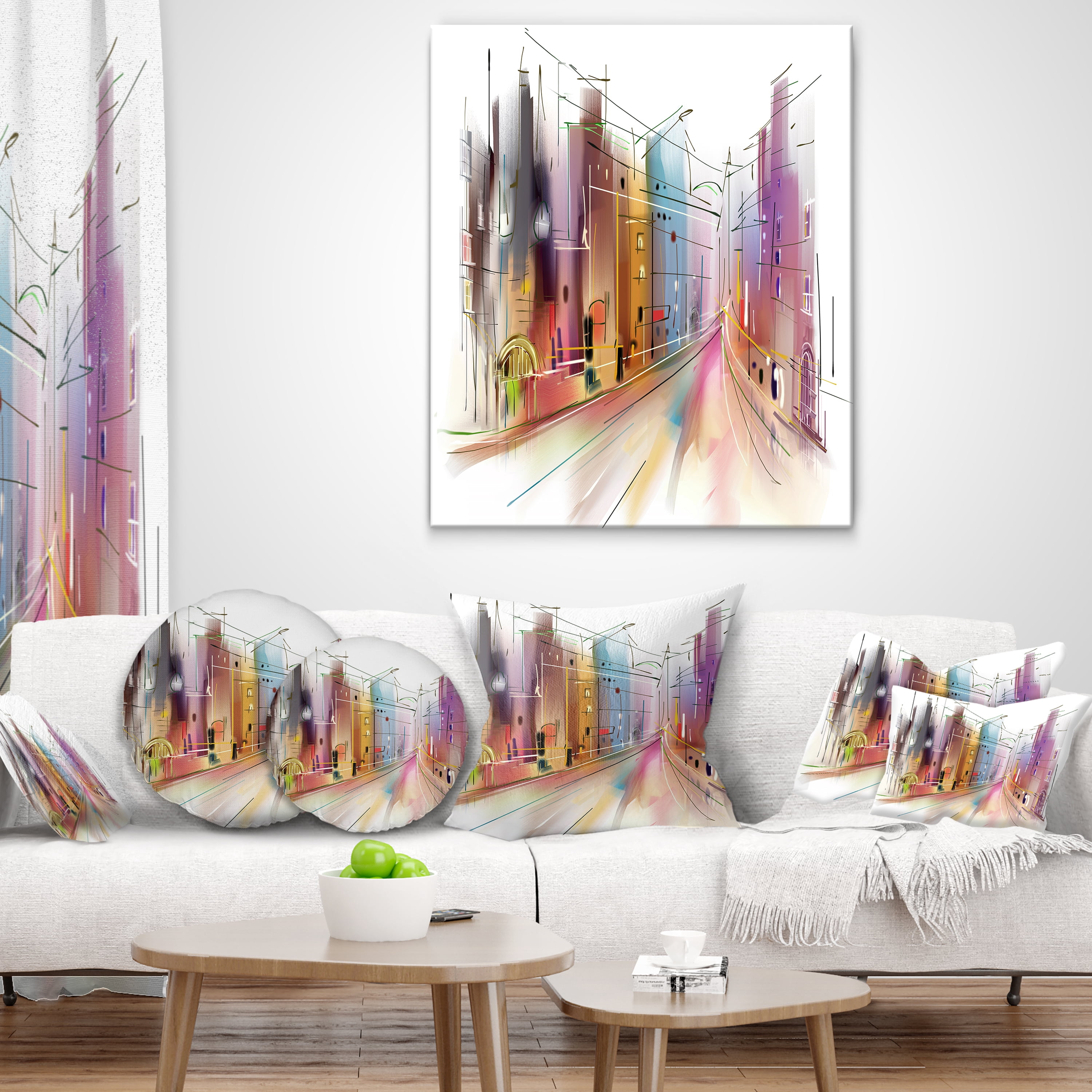 Designart Road in City Illustration Art - Cityscape Throw Pillow - 18x18