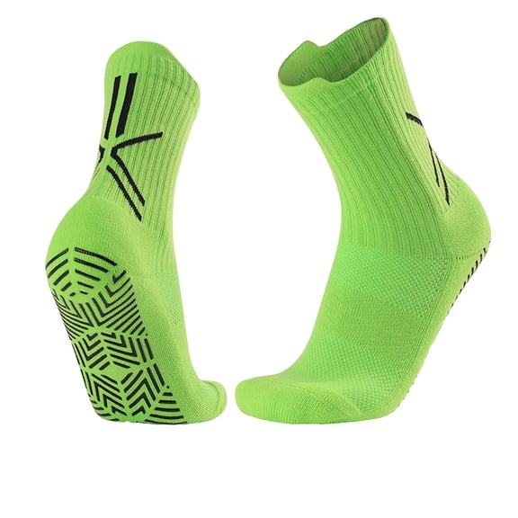Xfvqtps Mens Running Socks with Grips Cushioned Absorb Sweat Non Slip Long Tube Socks for Outdoor Cycling Running Sports Socks Green