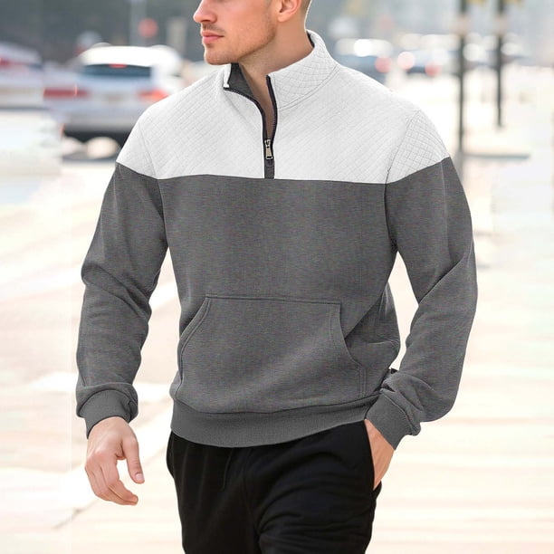 Ceisia Men's Regular-Fit Stand-Collar Half-Zip Color-Blocked Argyle-Textured Polyester Pullover Gift