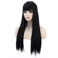 thumbnail image 5 of RightOn 28" Black Wigs Straight Long Hair Wigs with Bangs Women Fashion Heat Resistant Synthetic Natural Looking Wig for Cosplay Party or Daily Use, 5 of 7