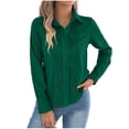 thumbnail image 3 of Feancey Women's Button Down Shirts Pleated Front Long Sleeve Dress Shirt Lapel Collar Casual Business Blouses Dressy Trendy Going Out Tops Green L, 3 of 9