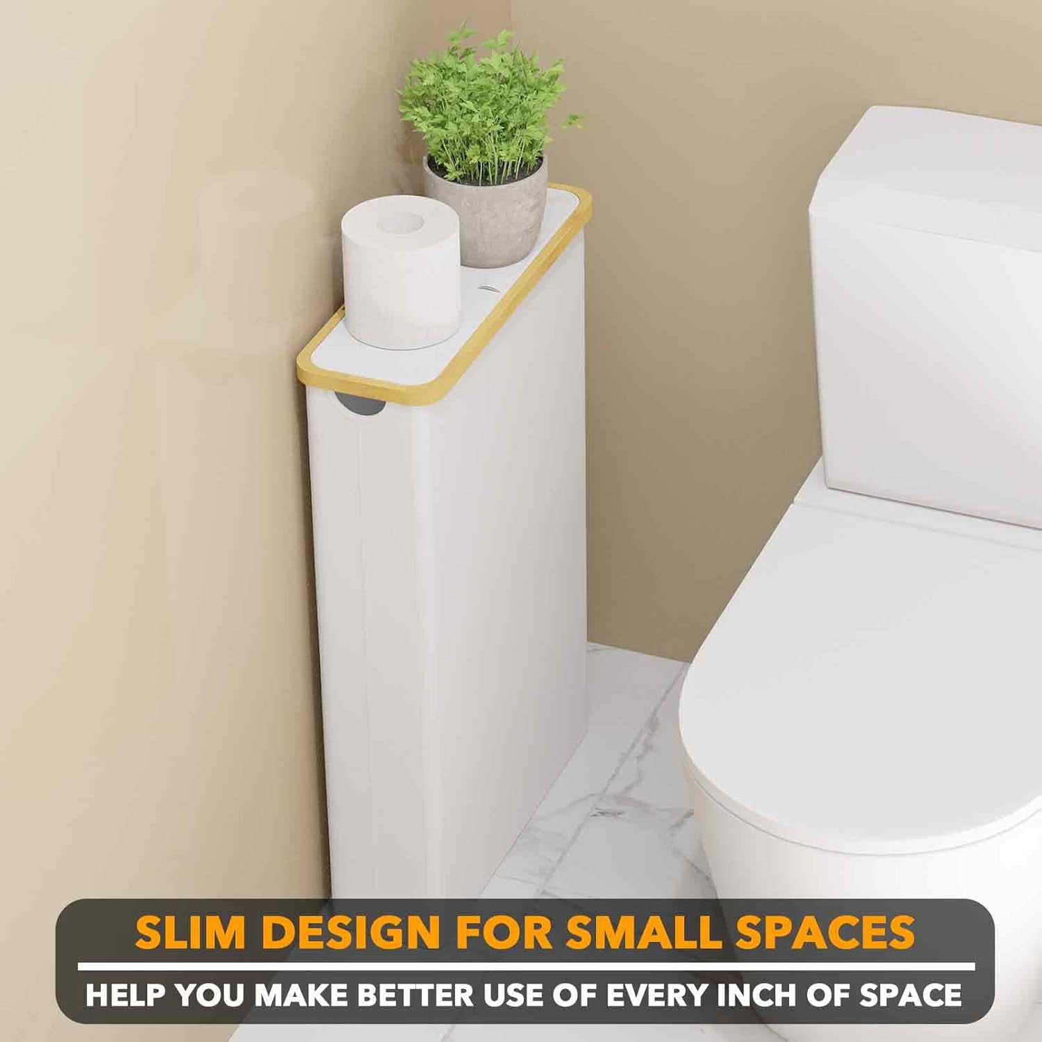 SpaceAid Extra Large Toilet Paper Storage with Lid, Slim Basket Holder, White
