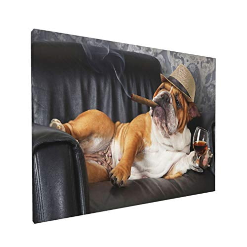 Hipster English Bulldog Puppy Dog Canvas Wall Art For Bathroom 12 X 16 Inches Home Decor Paintings Com - English Bulldog Home Decor