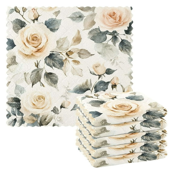 6 Pieces of Kitchen Towels 11x11Inch Kitchen Dish Cloths Kitchen Dish Towels Reuseable Cleaning Cloths Coral Roses