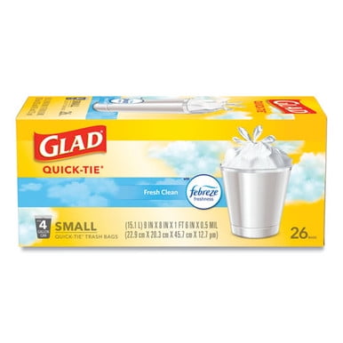 Glad Small Trash Bags - OdorShield 4 gal White Trash Bag, Febreze Fresh Clean - 26 ct