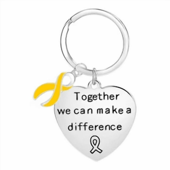 12 Pack Big Heart Gold Ribbon Key Chains (12 Keychains)