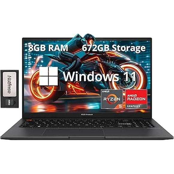 ASUS VivoBook S 15 Slim 15.6" FHD Laptop, AMD Ryzen 5 5600H, 8GB RAM, 672GB Storage (512GB SSD +160GB Docking Station Set), AMD Radeon Graphics, Backlit Keyboard, Webcam, Win 11 Home, Black