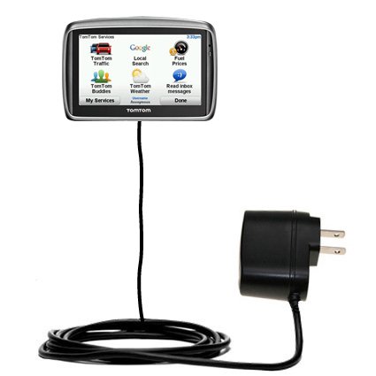 Gomadic Intelligent Compact AC Home Wall Charger suitable for the TomTom GO 740 - High output power with a convenient, foldable plug design - Uses Tip