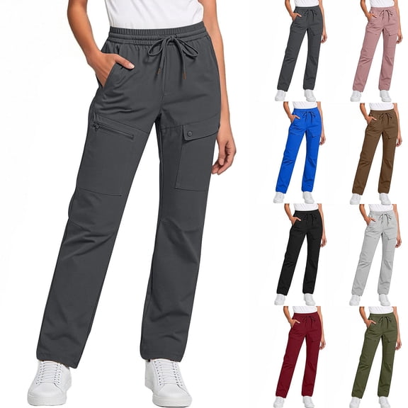 Miluxas Womens Cargo Hiking Pants Lightweight Quick Dry Slacks Travel Golf Cargo Pants with Zipper Pockets Outdoor Workout Trousers Red