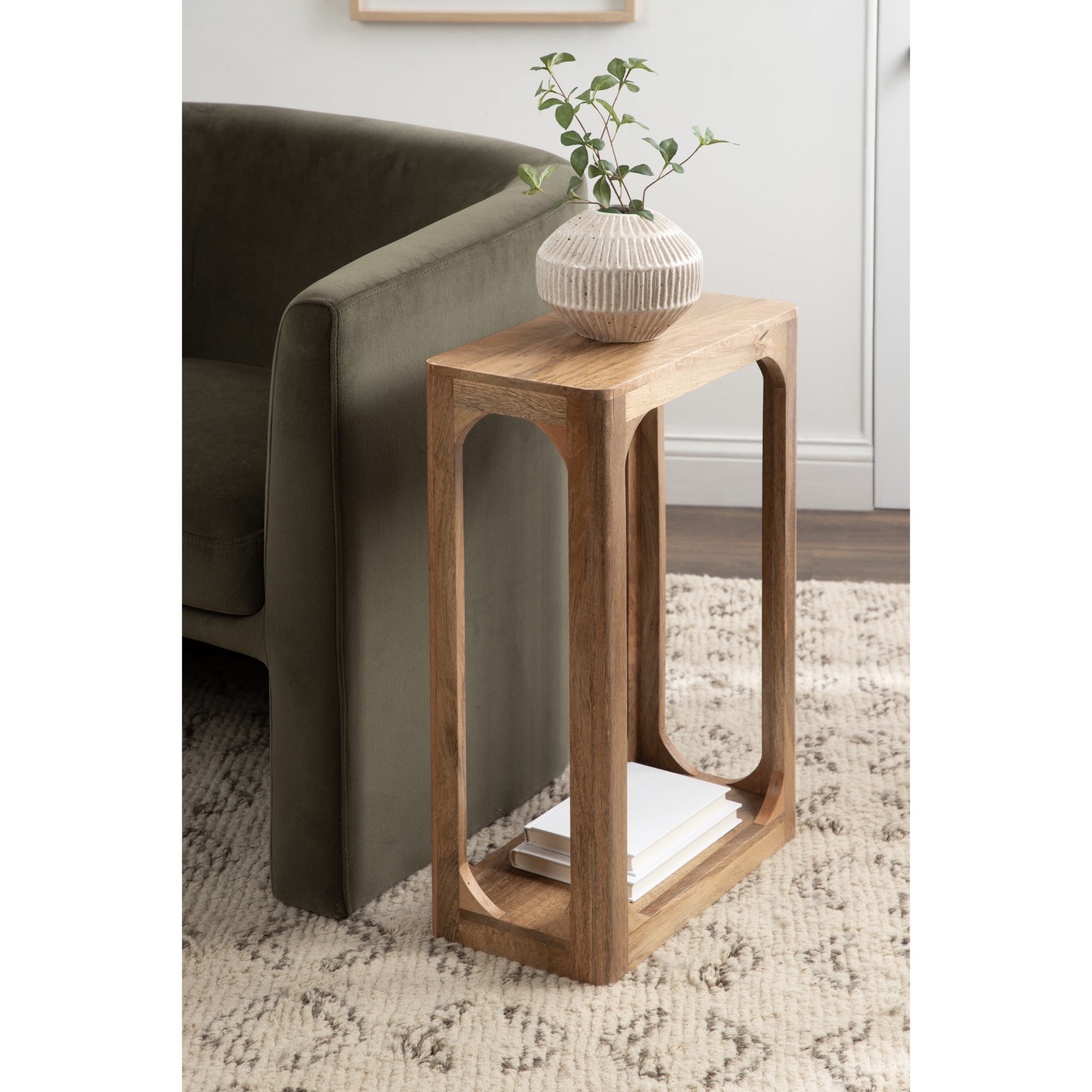 Kate and Laurel Dahl Modern Slatted Wooden Slim Side Table, 16 x 8