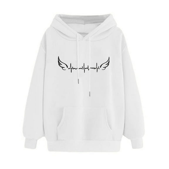 Womens Plain Tshirts Long Sleeve Going Out Tops for Women Fall Print Hoodie Sweatshirts Pullover Blouses Casual White M