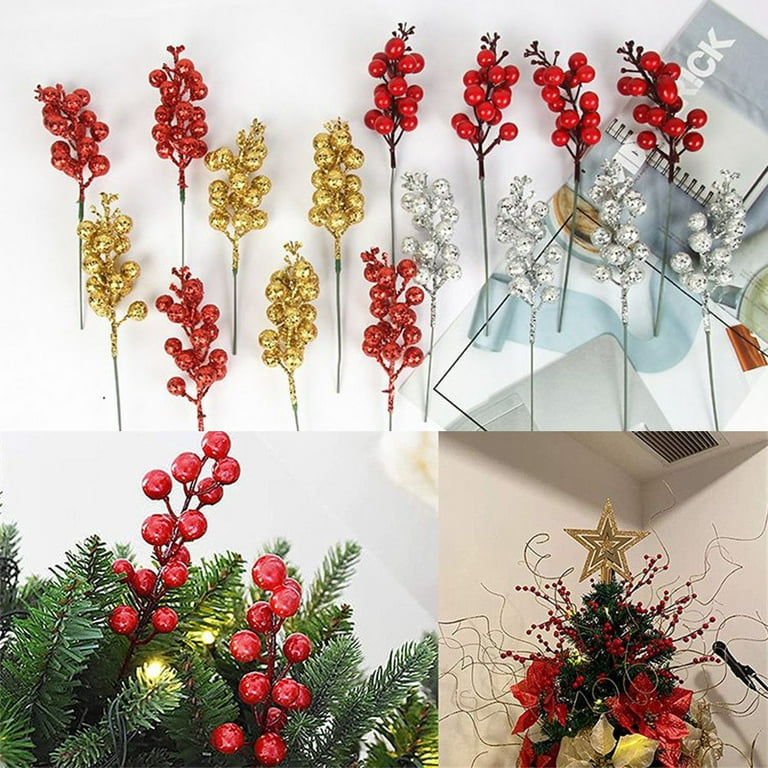 QIFEI 6Pcs Artificial Red Berry Stems, 7.87 Inch Burgundy Red Berry Picks  Holly Berries Branches for Christmas Tree Decorations Crafts Wedding  Holiday Season Winter Décor Home Decor 