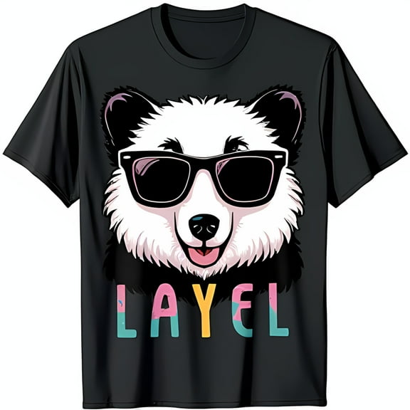 Black T-Shirt with Cute Cartoon Dog in Sunglasses Layel Graphic Tee