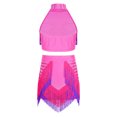 thumbnail image 5 of YiZYiF Kids Girls Latin Dance Dress Rhinestone Fringe Crop Top and Tassel Skirt Ballroom Tango Jazz Dance Outfit Hot Pink 16, 5 of 7
