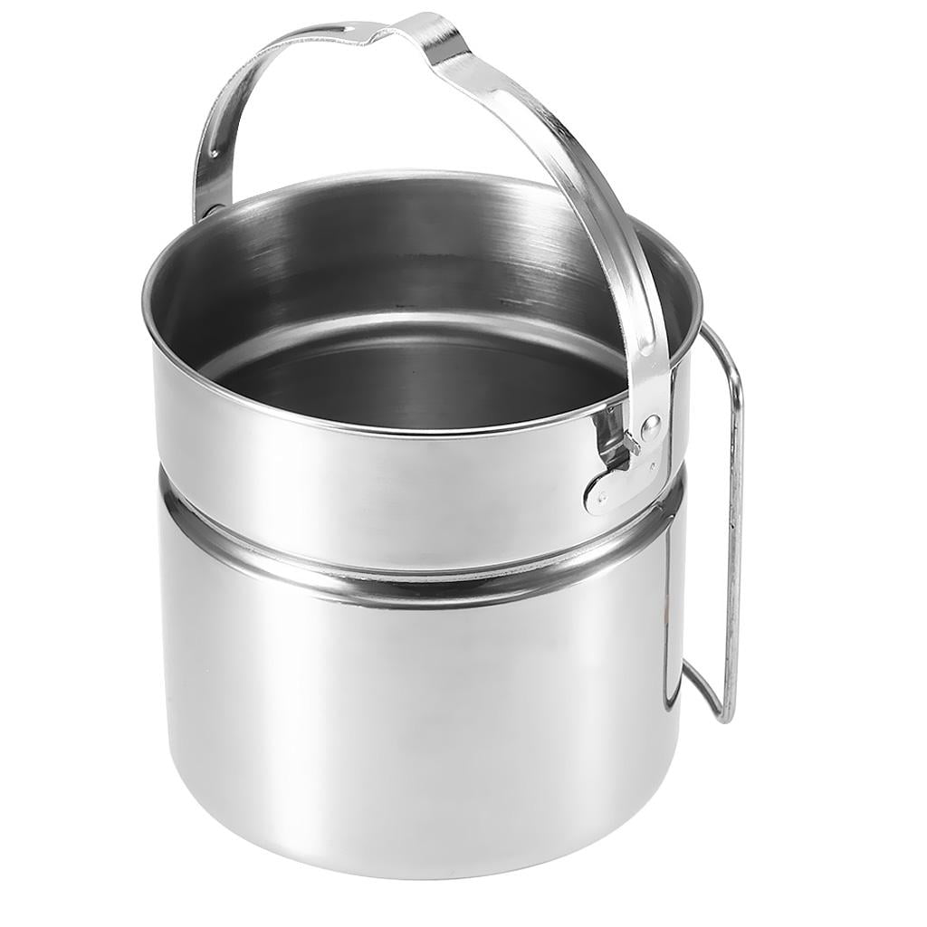 Stainless Steel Camping Picnic Cooking Kettle Hanging Pot with Steaming Dish 