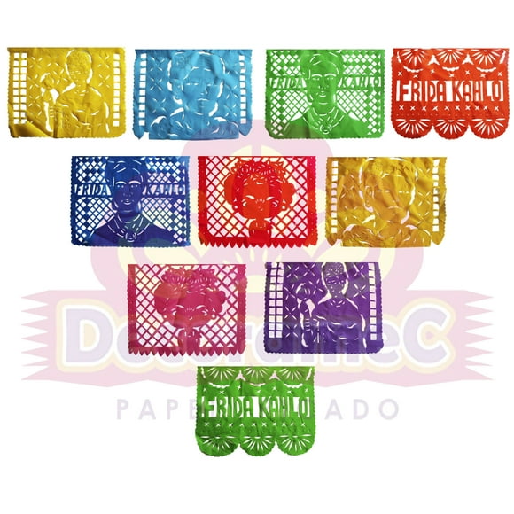 Papel Picado Multicolor | Guirnaldas | enramado | 5 tiras de 5 metros | diseño de Frida con colores vibrantes | enramada mexicana | 25 metros de decoración de plastico picado