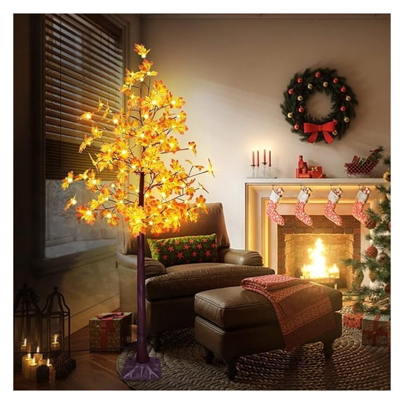 Led Maple Tree Light 120 Led Lighted Maple Tree 6FT Fall Tree with 8 Lighting Modes for Thanksgiving Home Decoration (Warm White)