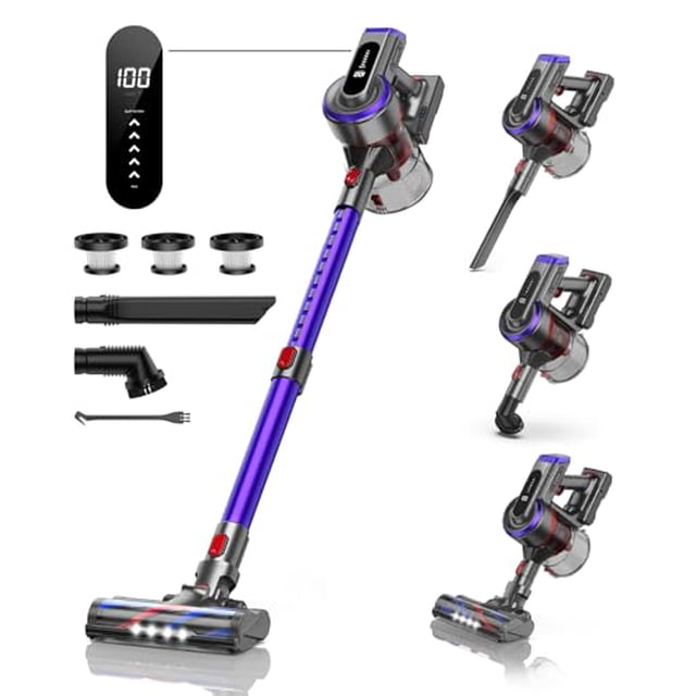Aspiradora inalámbrica INTETURE de 450 W y 40 kPa para el hogar, autonomía máxima de 55 minutos, antienredos y pantalla táctil, ligera, para suelos de madera, alfombras y pelo de mascotas.
