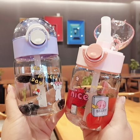 

GROFRY 380ML Straw Cup With Cup Lid Skid-resistant High Borocilicate Glass Straw Water Cup for Kids