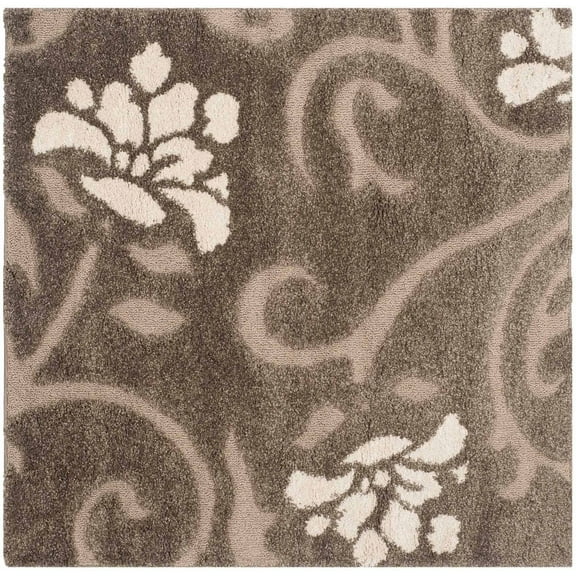 SAFAVIEH Florida Davin Floral Shag Area Rug, Smoke/Beige, 5' x 5' Square