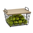 thumbnail image 4 of Gourmet Basics by Mikasa Madam Metal Stacking/Nesting Rectangular Basket with Acacia Lid, Antique Black, 4 of 6