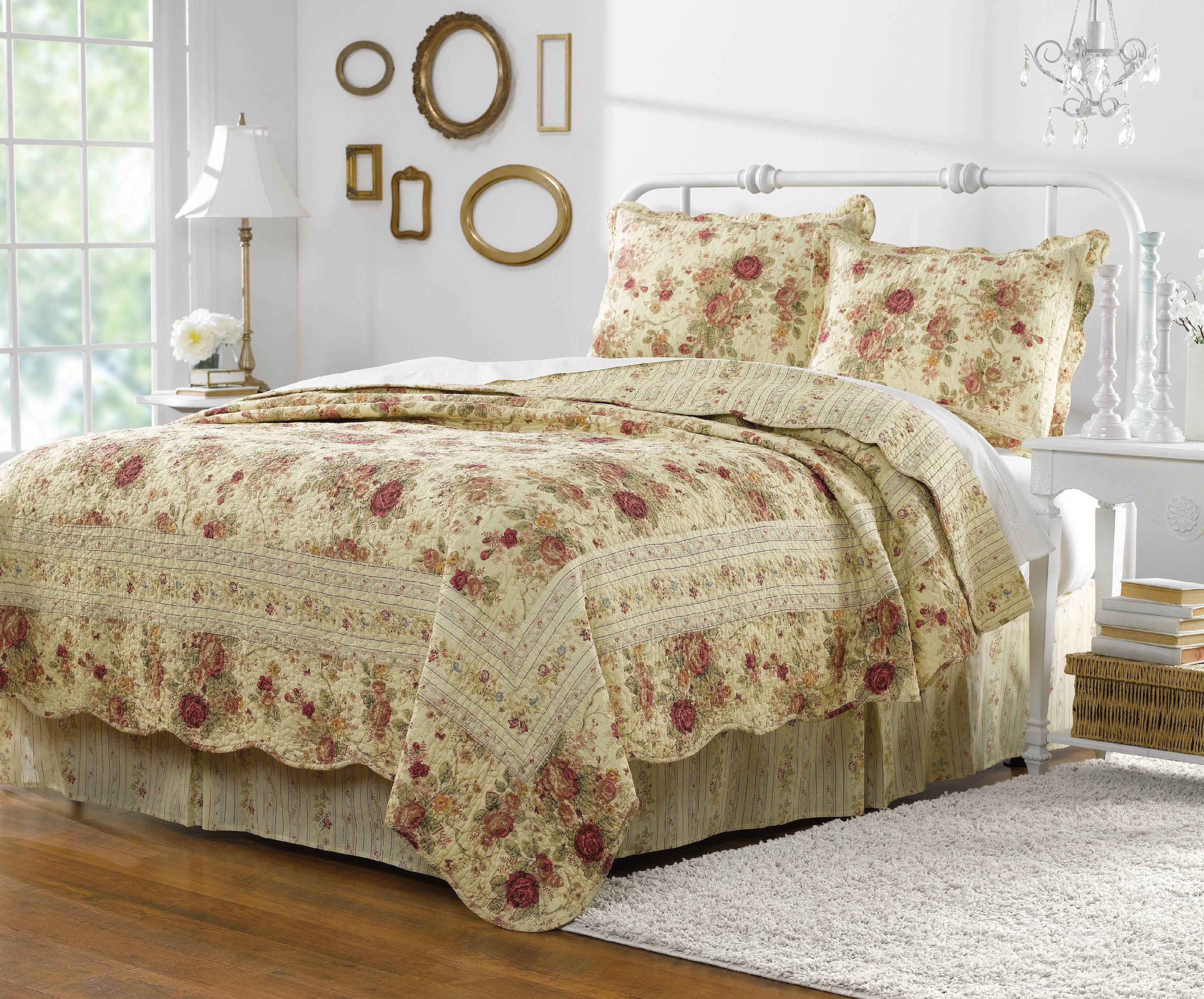 Greenland Home Fashions Antique Rose 100% Cotton Quilt and Pillow Sham Set, 2-Piece Twin/Twin XL