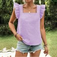 thumbnail image 2 of Summer Trendy Tops Women Ruffled Fly Sleeve Square Neck Plaid Shirt Dressy Casual Tank Top Blouses Sleeveless (XL, Purple), 2 of 5
