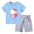 thumbnail image 5 of Camiseta con estampado de dibujos animados de verano de Hello Kitty + Pantalones casuales traje de dos piezas de manga corta de algodón para niños y niñas pueden usar, 5 of 5