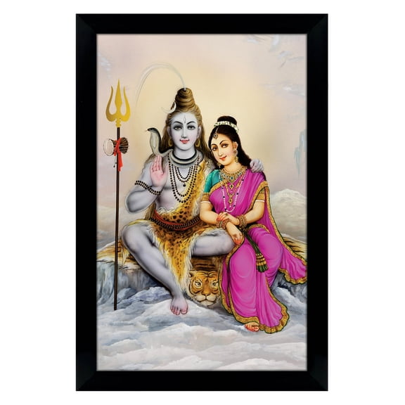 IBA Indianbeautifulart Lord Shiva & Parvati Picture Frame Religious Poster Black Wall Frame Deity Photo Frame Wall Decor For Home/ Office/ Temple-6 x 8 Inches