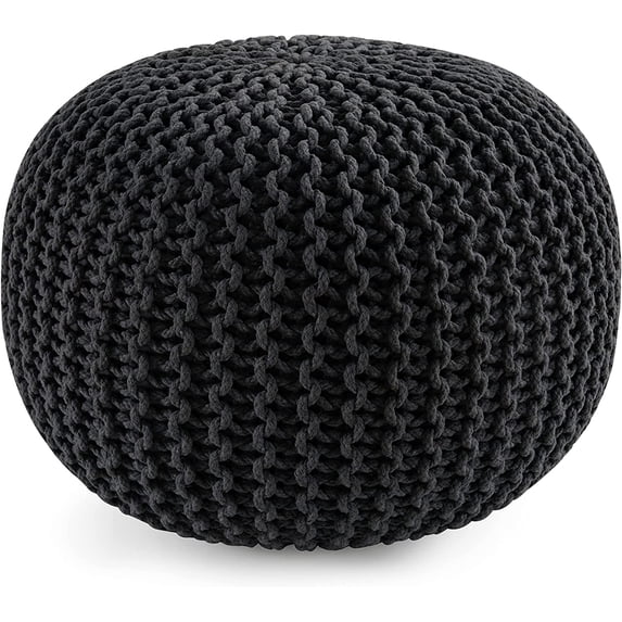 ZXNYH Pouf Ottoman - Hand Knitted Ottoman Foot Rest, Large Round Pouf, Poufs for Living Room, Bean Bag Ottoman, Floor Pouf, Macrame Chair - 20 Diameter x 14 Height - Mystic Pure Natural