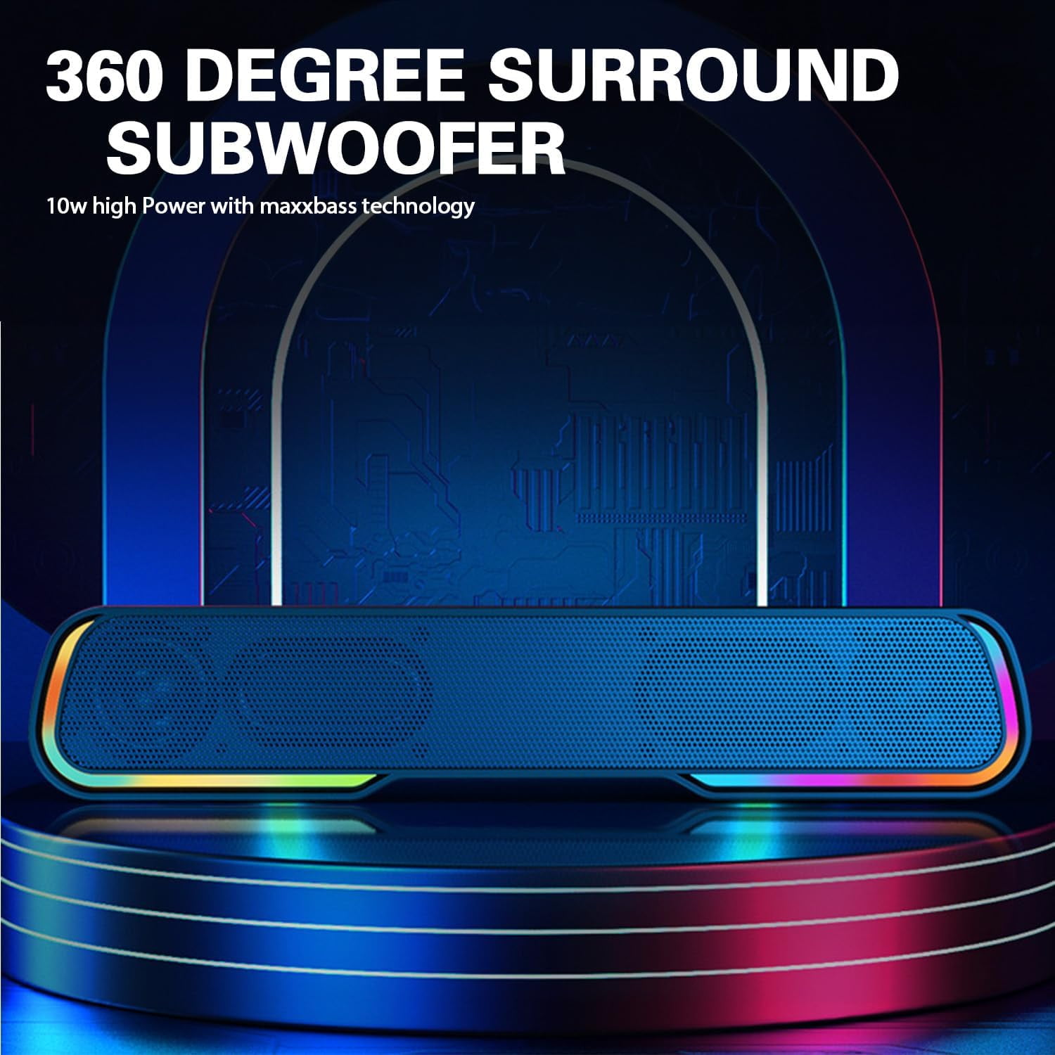 Computer Speakers, HiFi Stereo Desktop Soundbar, Dynamic RGB PC Gaming Speaker, Bluetooth 5.0 & 3.5mm Aux Wired Compact Sound Bar for Desktop, Projectors, Tablet, Phones, Black