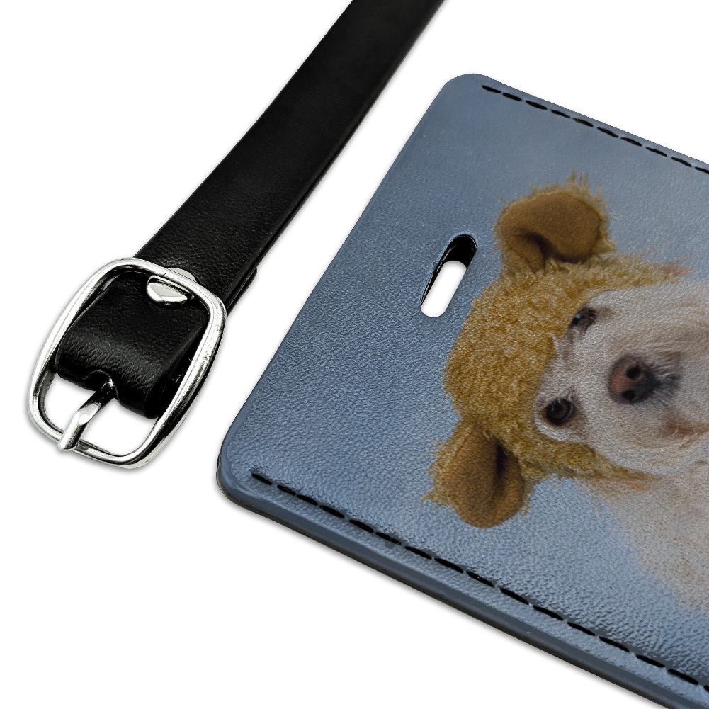 Bichon Maltese Puppy Dog Wearing Bear Hat Rectangle Leather Luggage Card Suitcase Carry-On ID Tag - image 2 of 8