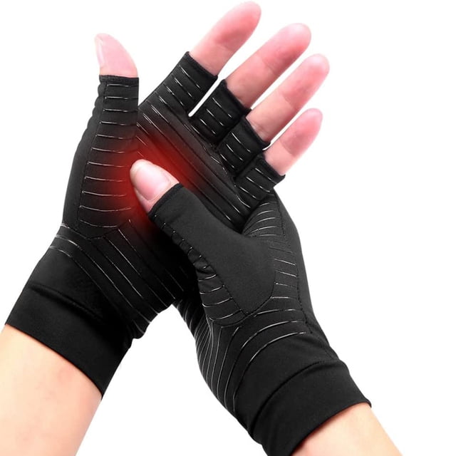 Guantes de compresión de cobre sin dedos para artritis para mujeres y hombres, túnel carpiano, 1 par (negro) 639