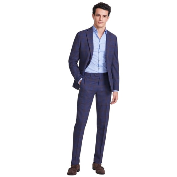 Bar Iii Mens Slim fit Dress Pants 30 / 30 Navy Blue Plaid Stretch Wool