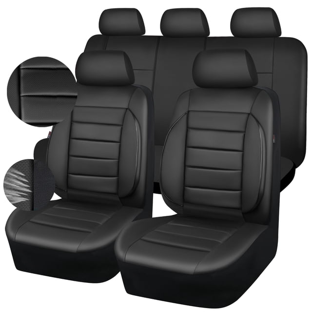 Juego completo de fundas para asientos de coche CAR PASS, universales, de piel, color negro