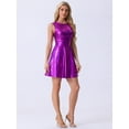 thumbnail image 2 of DARING DIVA Metallic Round Neck High Waist Fit and Flare Dress XS Dark Purple, 2 of 6