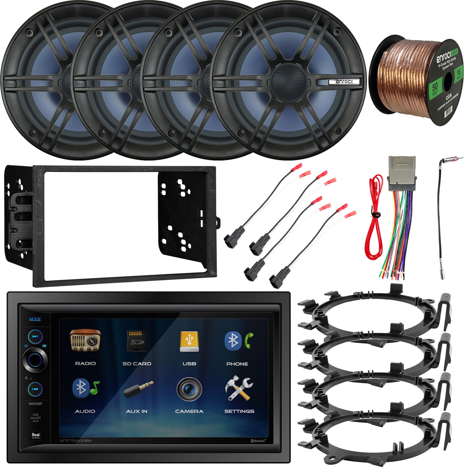 Dual Digital Media USB AUX Bluetooth Receiver, 4x 6.5" Speakers w/ Wire