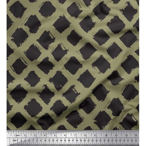 Soimoi Green Poly Georgette Fabric Diamond Geometric Print Fabric by the Yard 42 Inch Wide