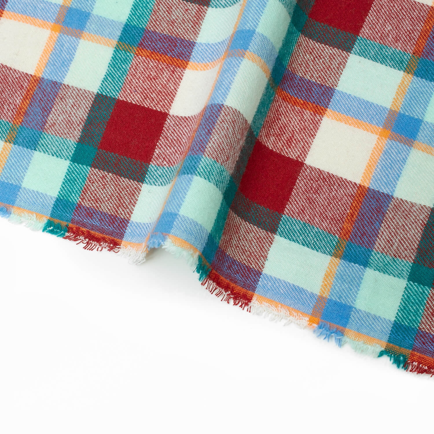 Flannel Brushed Hypoallergenic Cotton Tartan Plaid Geometric #19 Yarn Dyed Fabric By The Yard To Sew Apparel, Accessories, & Décor - Burgundy / Blue / Beige (10 Yards)